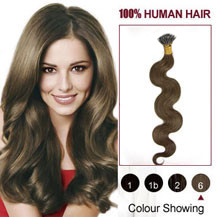20 inches Light Brown(#6) Wavy Nano Ring Hair Extensions