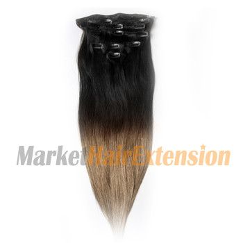 16 inches Two Colors #1b And #14 Straight Ombre Indian Remy Clip In Hair Extensions