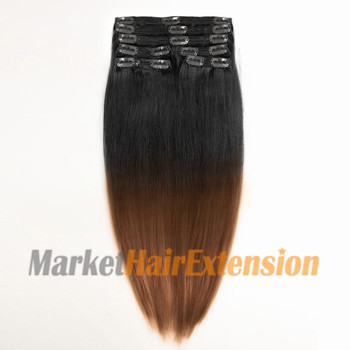 24 inches Two Colors #1b And #30 Ombre Indian Remy Clip In Hair Extensions
