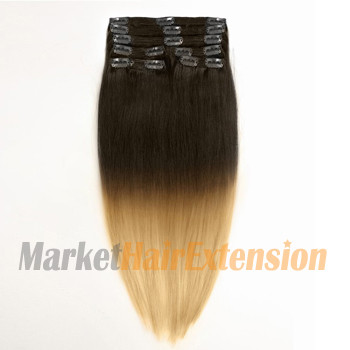 24 inches Two Colors #6 And #27 Straight Ombre Indian Remy Clip In Hair Extensions