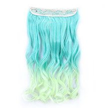 24 inches Ombre Colorful Clip in Hair Wavy 28# Peacock-Green/Light-Green 1 Piece