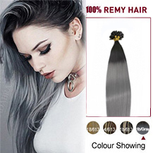 24 inches Ombre #1/Grey 50s Nail Tip Human Hair Extensions