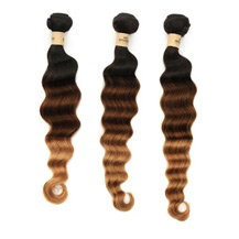 3 set bundle #1B/4/27 Ombre Deep Wave Indian Remy Hair Wefts 12/14/16 Inches