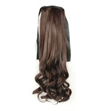 14 Inches Human Hair Bundled Fluffy Long Wavy Ponytail Deep Chestnut Brown 1 Piece