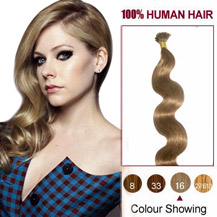 30 inches Golden Blonde (#16) 50S Wavy Stick Tip Human Hair Extensions