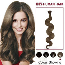 16 inches Light Brown (#6) 50S Wavy Stick Tip Human Hair Extensions