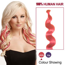 16 inches Pink 50S Wavy Stick Tip Human Hair Extensions
