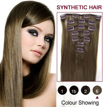 22 inches Light Brown (#6) 7pcs Clip In Synthetic Hair Extensions