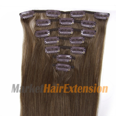 22 inches Ash Brown (#8) 7pcs Clip In Synthetic Hair Extensions