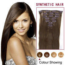 22 inches Ash Brown (#8) 7pcs Clip In Synthetic Hair Extensions