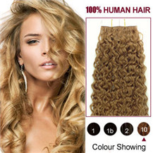16 inches Light Brown (#10) 20pcs Curly Tape In Human Hair Extensions