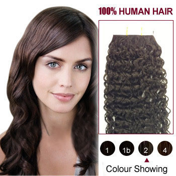 28 inches Dark Brown (#2) 20pcs Curly Tape In Human Hair Extensions