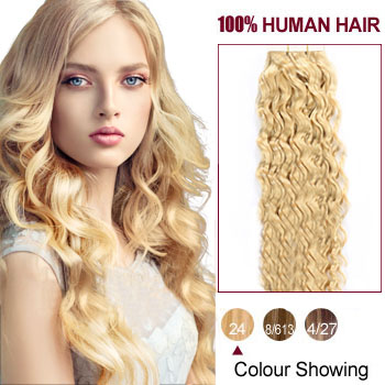 18 Ash Blonde 24 20pcs Curly Tape In Human Hair Extensions