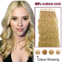 28 inches Bleach Blonde (#613) 20pcs Curly Tape In Human Hair Extensions
