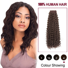 28 inches #4 Medium Brown 20PCS Kinky Curly Tape in Human Hair Extensions