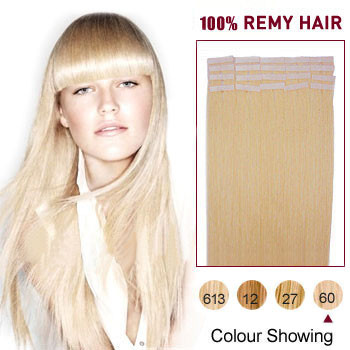 24 inches White Blonde (#60) 20pcs Tape In Human Hair Extensions
