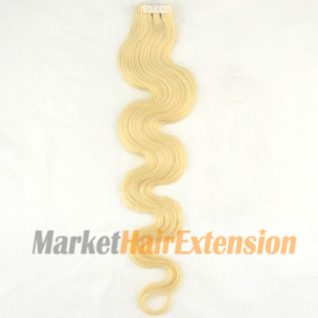 22 inches White Blonde (#60) 20pcs Wavy Tape In Human Hair Extensions