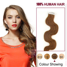 16 inches Light Brown (#10) 20pcs Wavy Tape In Human Hair Extensions