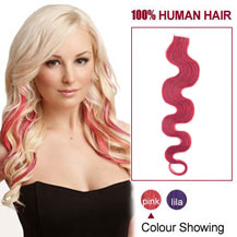 24 inches Pink 20pcs Wavy Tape In Human Hair Extensions
