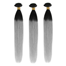 3 set bundle #1B/Grey Silver Ombre Straight Indian Remy Gray Hair Wefts 12/14/16 Inches