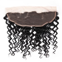14 inches 13*4 Lace Frontal Closure #1B Natural Black Human Hair Extensions Deep Wave